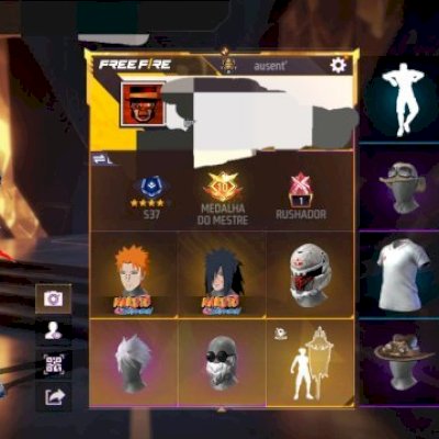 conta free fire com alguns passes antigos, incluindo o 7.