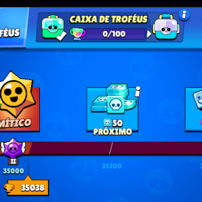 Conta com 75 Brawlers, Max. troféu 35k, atual 29k