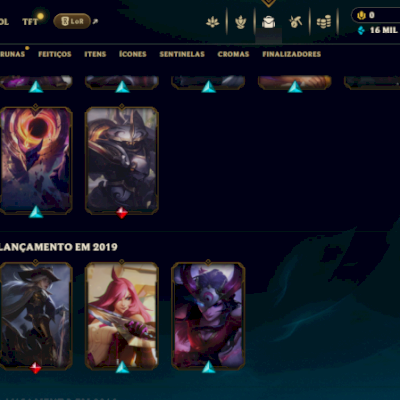 Conta level 131, 28 Skins epicas, 5 Lendárias, 73 campões habilitados.