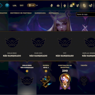 Unranked com 130 Champs e 76 Skins ( SUP / JG / MID )
