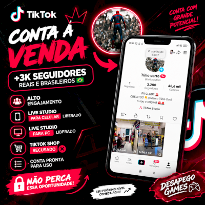 CONTA DE TIKTOK A VENDA. 3K + LIVE STUDIO PARA PC📈🚨