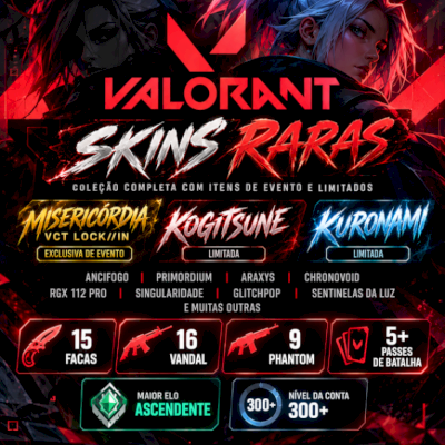 Valorant Rara | Vct Lock//in | Kogitsune | Kuronami | 15 Facas (3 Anos de Conta)
