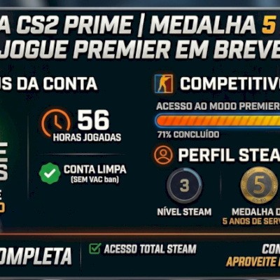 CS2 Prime quase Premier (71%) | Conta limpa
