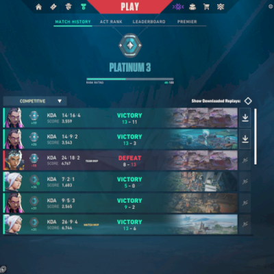 CONTA DE VALORANT FULL ACESSO PLATINA 3 13 AGENTES NÍVEL 36