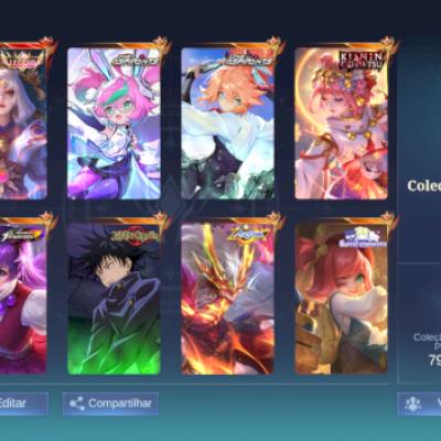 conta com várias skins (lunox legend, fanny aspirant, change aspirant e etc)