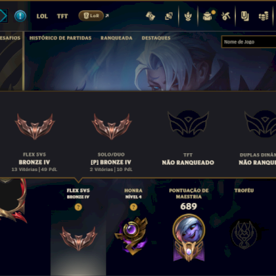Bronze 4 com TODOS os Champs e 112 Skins ( ADC / JG / MID )