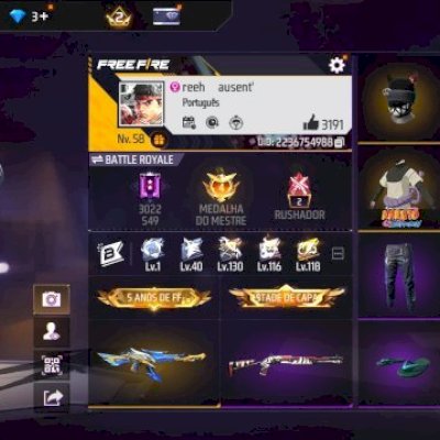 CONTA DE FREE FIRE BEM LEGAL COM MAIS DE 200 PEITAS/VARIAS COMBINAÇÕES/ 4 PASSES