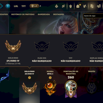 Ouro 4 com 150 Champs e 71 Skins +1 Prestigio ( TOP / JG )