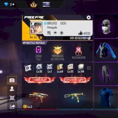 CONTA DE FF TOP COM ARMA EVOLUTIVA/BARBINHA/UMP ATT/ANJO F/CALÇA JAZZ/VEM NELA