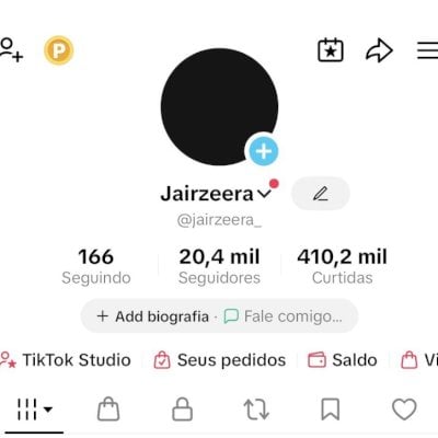 conta do tiktok com 20,4mil seguidores e 410,2 mil curtidas