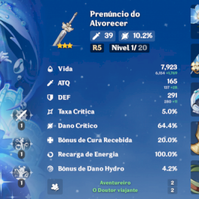 Conta AR 27 Furina, Alhaitham, Skin Xingqiu, Diluc e Qiqi + 20 tiros.