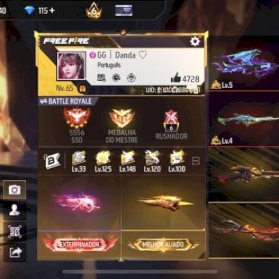 Conta Free Fire nível 65, prime 6, angelicais.