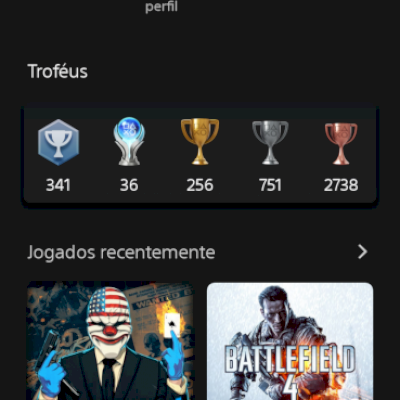 Conta 12 anos 36 Platinas Nível 341 - 3780 troféus - 169 jogos Plus/79 jogos