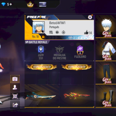 Conta de free fire com skin do gintoke (gintama) conta no prime 2