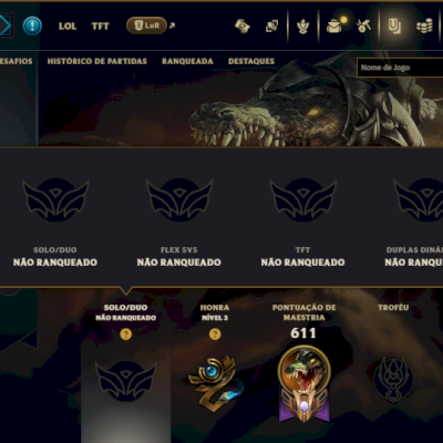 Unranked com 140 Champs e 71 Skins ( ADC / SUP / MID / JG )