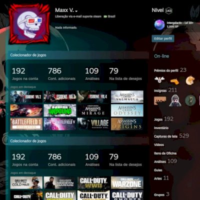Conta Steam 223 jogos prêmio