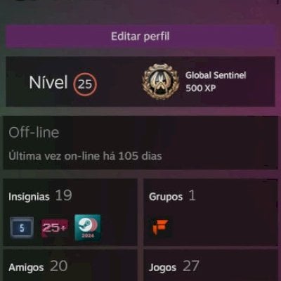 Conta Steam level 25 com 27 jogos