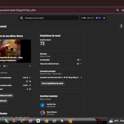 YOUTUBE CANAL DE 72 INSCRITOS