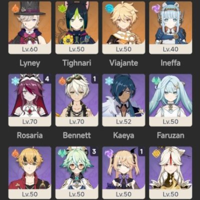 Conta com Ineffa, Raiden, Kazuha, Ayato, Alhaitan e +++