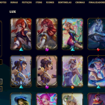 Conta LoL 1 MILHÃO DE MAESTRIA de Lux + 555 skins - League of Legends