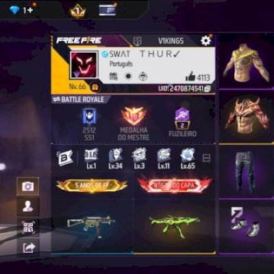 CONTA DE FREE FIRE TOP COM 300 PEITAS/ UMP ATT/ MUITAS COMBINAÇÕES/ VEM NELA
