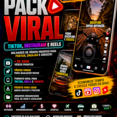 PACK VIRAL 2000+ VÍDEOS PRONTOS – TikTok, Reels, Shorts e Instagram! 🔥
