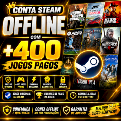 🎮 CONTA STEAM COM +400 JOGOS PAGOS | PACK PREMIUM | ENTREGA AUTOMÁTICA ⚡