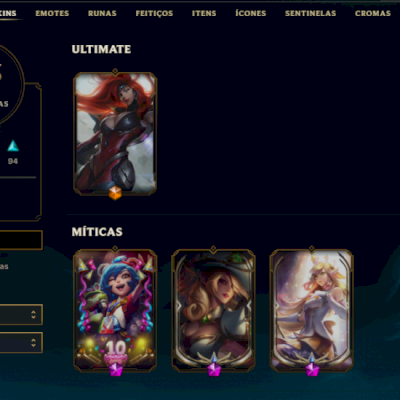 Conta no LOL, Skins: 203, Nível: 300+