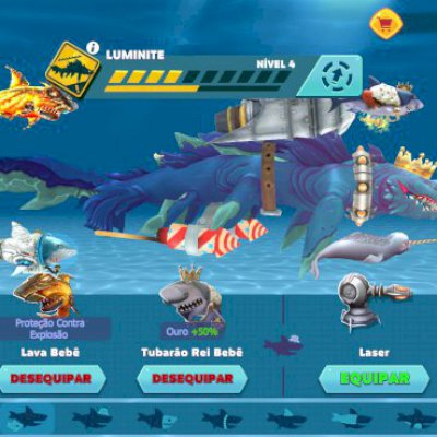 Conta de Hungry shark evolutivo com todos os tubarão e evolução vários item