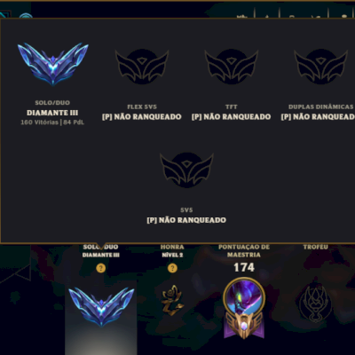 Diamante 3 com 95 Champs e 55 Skins ( JG / MID / ADC )