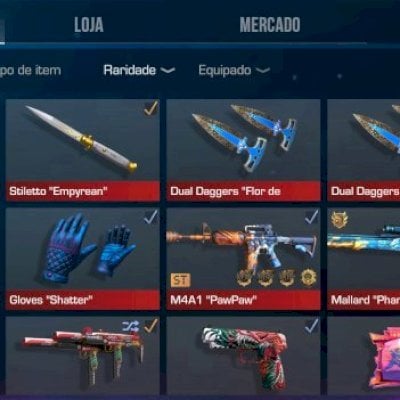 Conta com 5 facas, 140 caixas, duas luvas level 163 e três medalhas de ouro.