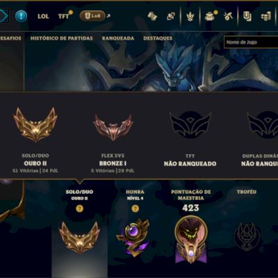 Ouro 2 com TODOS os Champs e 264 Skins ( TOP / SUP / JG )