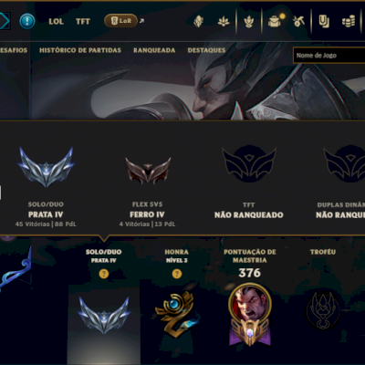 Prata 4 com 120 Champs e 78 Skins ( JG / TOP )