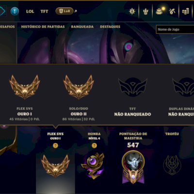 Ouro 2 com TODOS os Champs e 187 Skins ( ADC / SUP )