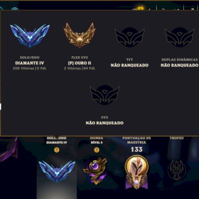 Diamante 4 com 150 Champs e 70 Skins +7 Vitoriosas