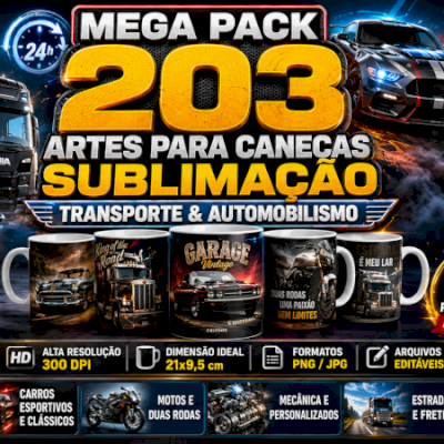 🚚 MEGA PACK 203 ARTES CANECAS SUBLIMAÇÃO TRANSPORTE & AUTOMOBILISMO 🚗💨