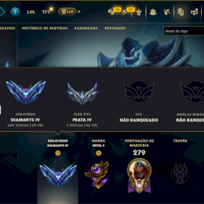 Diamante 4 com 110 Champs e 36 Skins