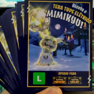 Código Pokémon de evento Mimikyu terastal elétrico Pokémon scarlet e violet