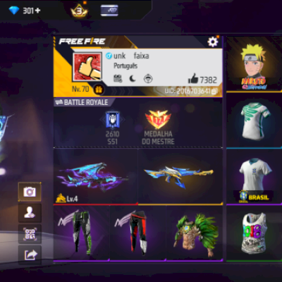 Conta de ff | Conta Nv.70 | 300+ Diamantes | Skins Naruto + Angelical Verde