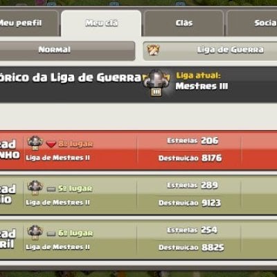 Clã Level 21 com capital Full histórico de guerras positivo