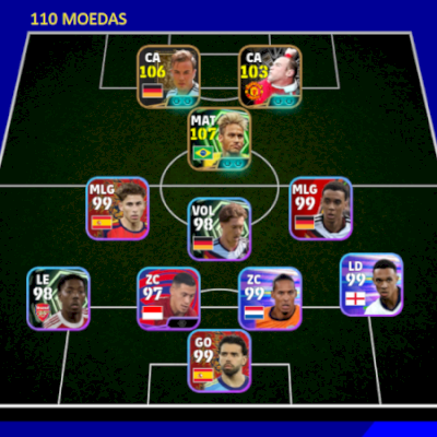 Conta efootball com Neymar 2014 107, Gotze 107 e Rooney 105