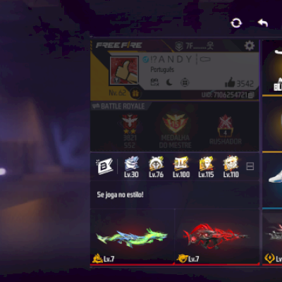 Minha conta do ff com 4 armas evo e várias outras coisas