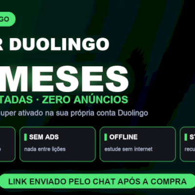 SUPER DUOLINGO 12 MESES | OFICIAL NA SUA CONTA | Vidas Ilimitadas e Sem Anuncios