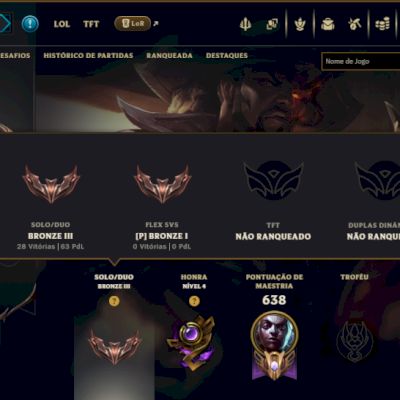 Bronze 3 com TODOS os Champs e 100 Skins ( Nivel 504 )