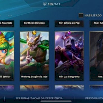 Conta WildRift 102 skins, Muitas lendárias!