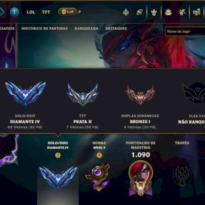 Diamante 4 com TODOS os Champs e 420 Skins +7 Prestigios +1 Rara
