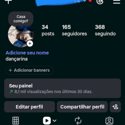 Conta Instagram Pessoal/Modelo – 165 Seguidores / 8,1k Visualizações Mensais