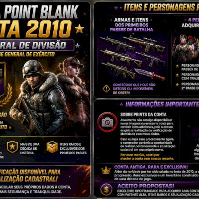 CONTA POINT BLANK | GENERAL DE DIVISÃO | SEM DADOS CADASTRADOS | CONTA DE 2010