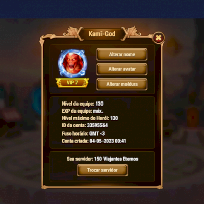 Vendo conta do Hero Wars Dominion Era VIP 7 Nível 130 Servidor 150