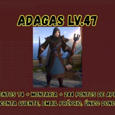 CONTA: ADAGAS NÍVEL 47 + 244 PONTOS DE APRENDIZAGEM + EQUIPAMENTO T4 + MONTARIA